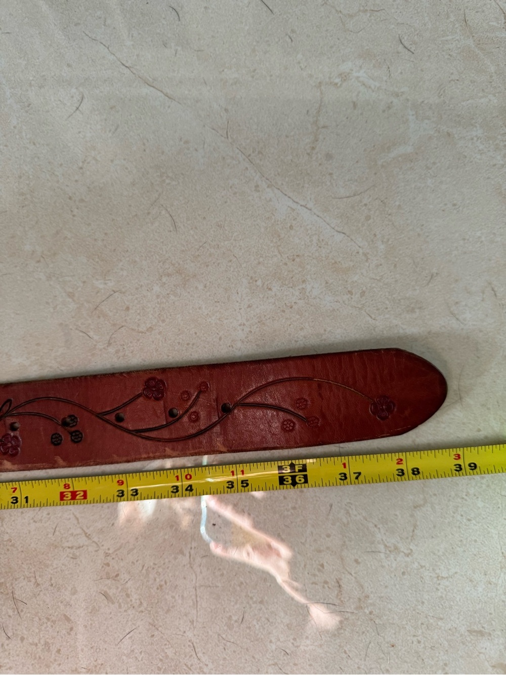 RRL Double RL Ralph Lauren Hand Tooled Leather Floral Belt Brass Buckle - Picture 6 of 6